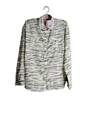 Ascot and Hart Size XS Zebra Stripe Snap Down Blouse Long Sleeve White/Black